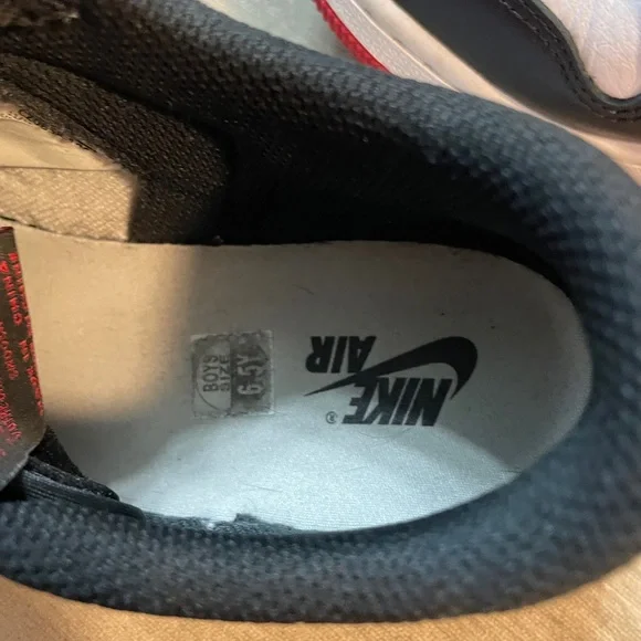 6.5 youth Nike Air Jordan’s White, Black, and Red Sneakers - Picture 4 of 7